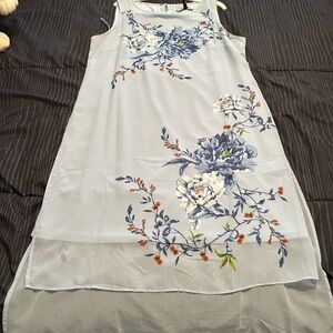 White House Black Market Blue and White Floral Midi Dress
